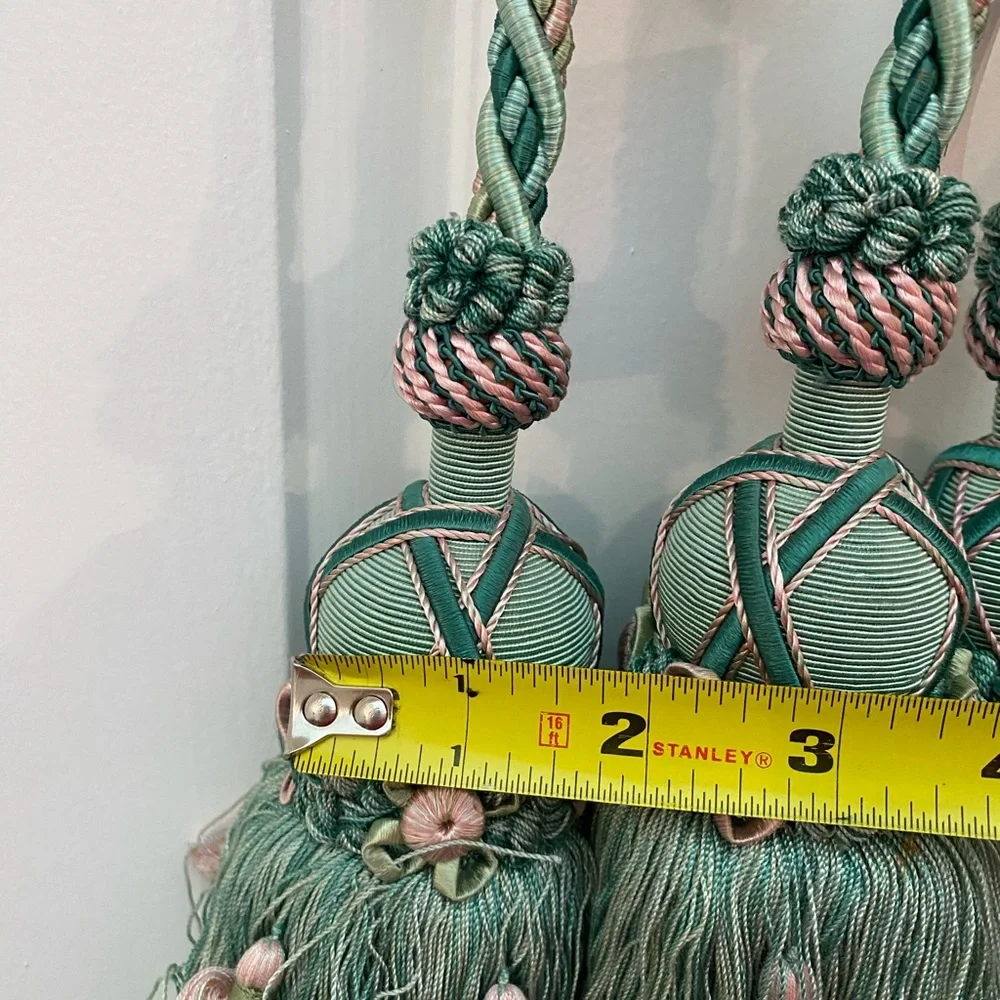 Houles Paris Gorgeous & Elegant Green & Pink Tassel Curtain Tiebacks NWT